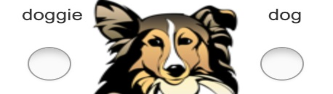 banner image of dog with a radio button on each side; one says dog and one says doggie